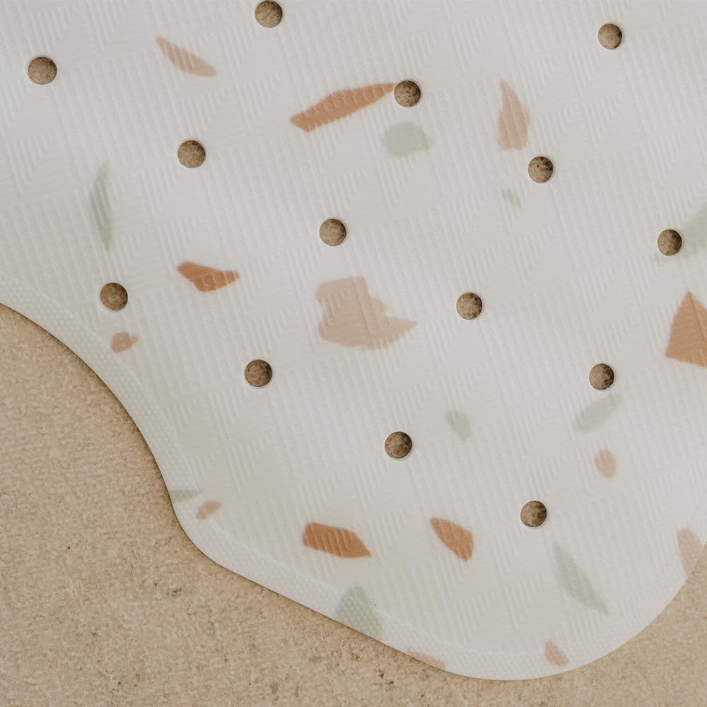 Tapis de Baignoire Bébé Antidérapant - Grande Taille 100cmx40 cm - Motif Terrazzo - sans BPA, Lavable en Machine, Anti-moisissure, avec Ventouses - Tapis Confort & Sécurité pour Baignoire