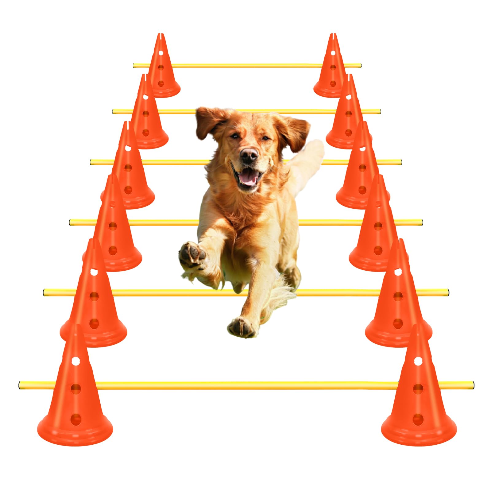 AEDNX Agility-Hürden-Kegel-Set für Hunde, Agility-Kurs, Hinterhof-Set mit 12 Agility-Kegeln, 6 Agility-Ruten, Agility-Trainingsausrüstung, höhenverstellbares Hindernis mit Aufbewahrungstasche