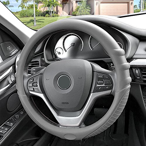 Fh Group Fh3003Gray Universal Fit Silicone With Grip And Pattern Massaging Grip Gray Steering Wheel Cover Fits Most Cars, Suvs, Trucks, And Vans #TOP3