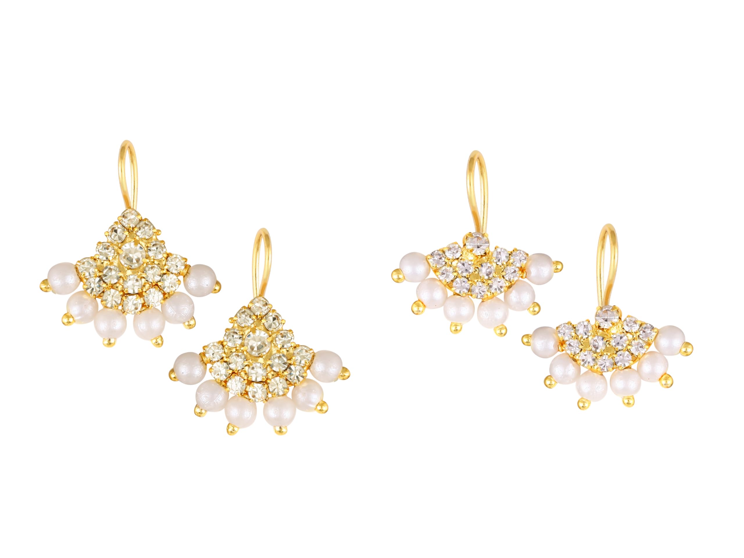 Vivastri's Artificial CZ Stones and Pearls Press Bugadi Earrings for Women and Girls -VIVA1029-1027BUGADI-White-image-30