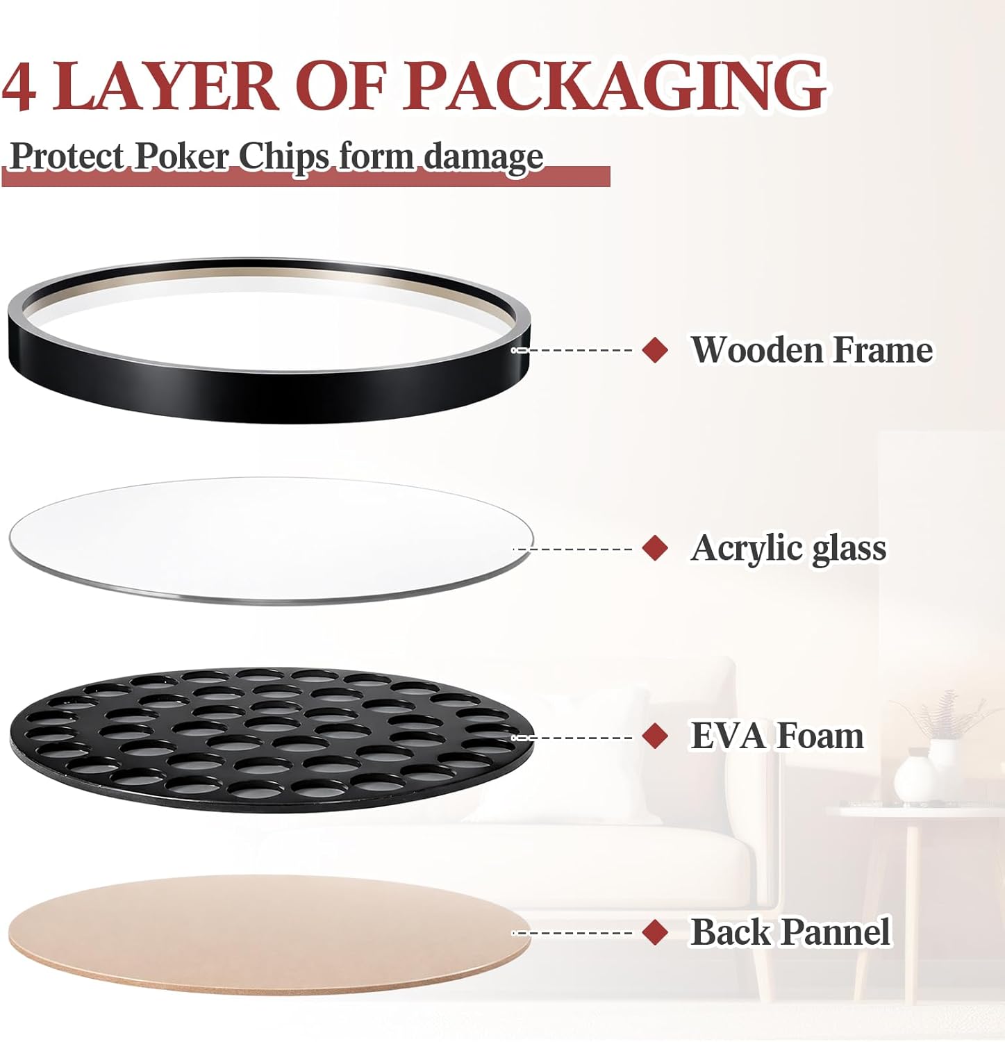 45 Round Poker Chip Display Case 15.7 Inch Golf Poker Chip Holder for 39/40mm Wall Mount or Tabletop Display Frame Gift for Men Collectors Souvenir Christmas