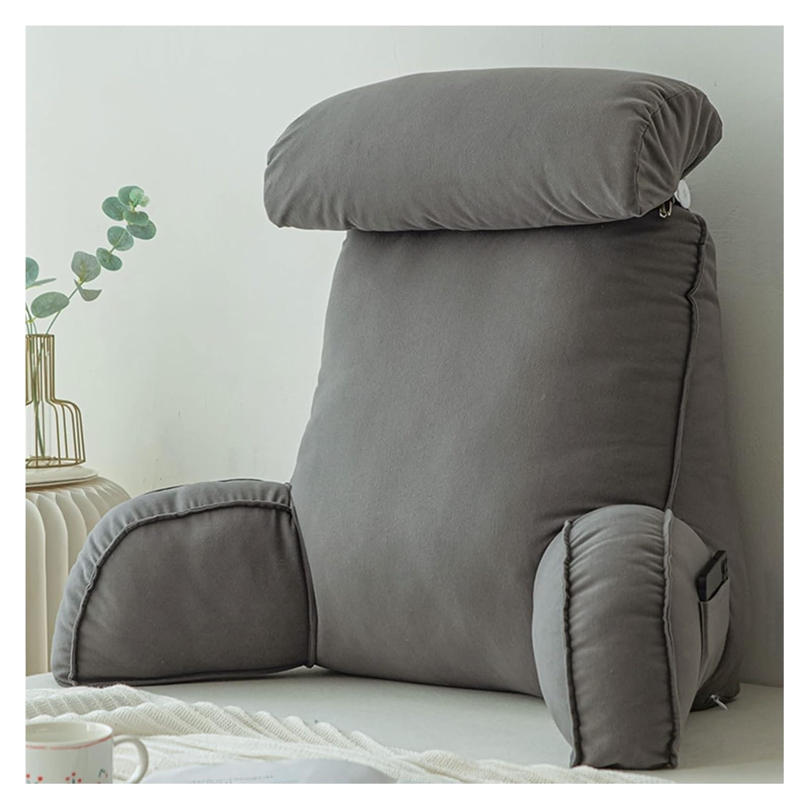 Iulgfsc Premium Gray Reading Pillow， Reading Pillow With Armrests,Back Supports,Lumbar Support Cushion
