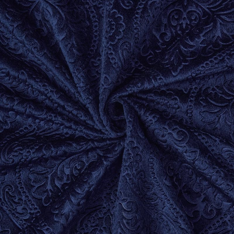 Image of Encasa XO Embossed Velvet Fabric Material by Meter Navy Blue | Sofa Cloth Material | Unstitched Fabric for Making Cushion Cover, Sofa Cover | 175 GSM | 3 Meters, 300x150 cm