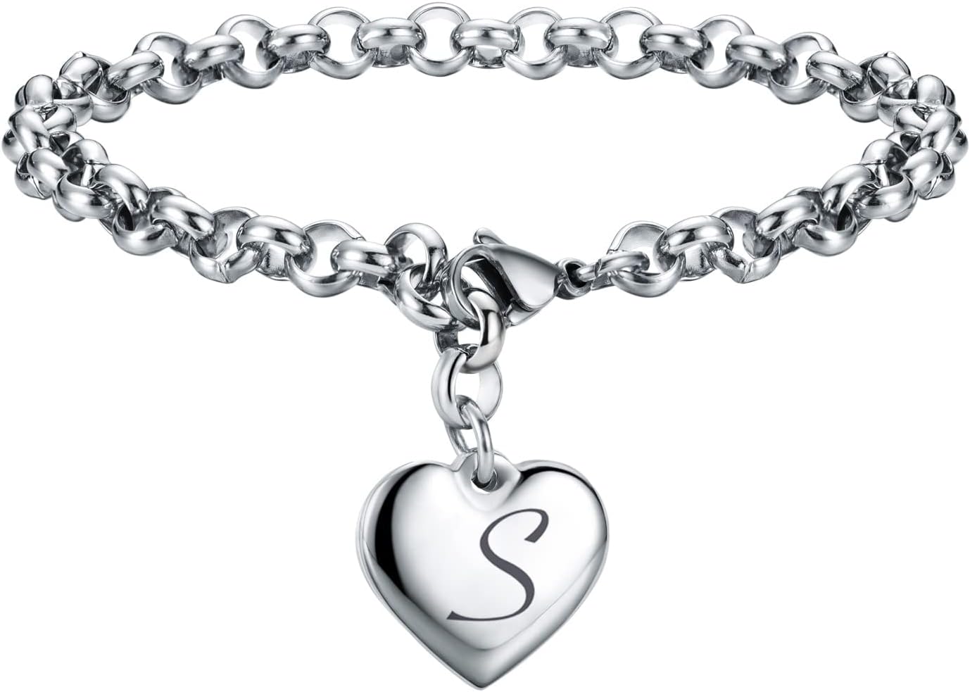 Charms Bracelets for Women, Heart Charm Initial Bracelet Trendy, 26 Letters Stainless Steel Jewelry Confirmation Gifts for Christmas Birthday
