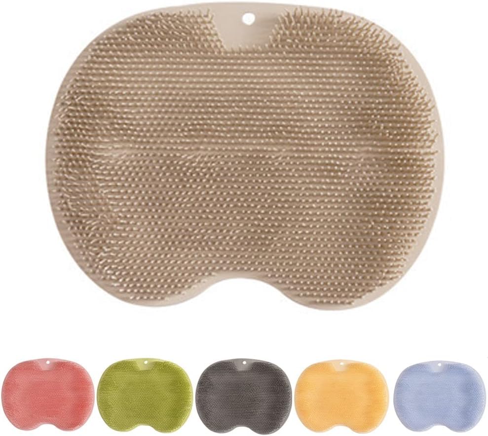Silicone Shower Foot Scrubber Mat with Suction Cups Bath, Brown