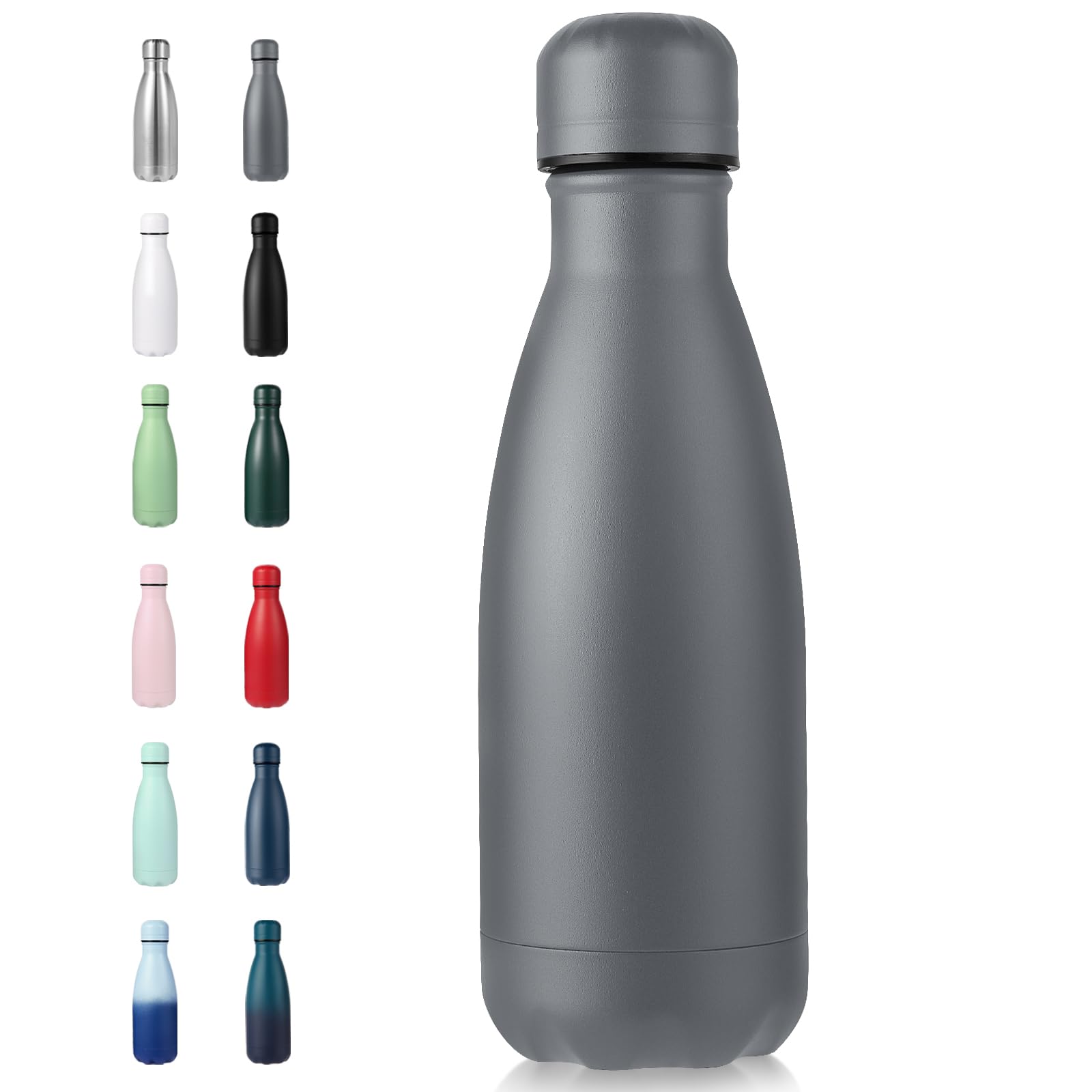 Volhoply 350ml/12oz Small Water Bottle Stainless Steel, BPA Free Insulated Water Bottles, Double Wall Cola Shape Flask, Keeps Cold 24 Hours and Hot 12 Hours for Kids Handbag (Gray)