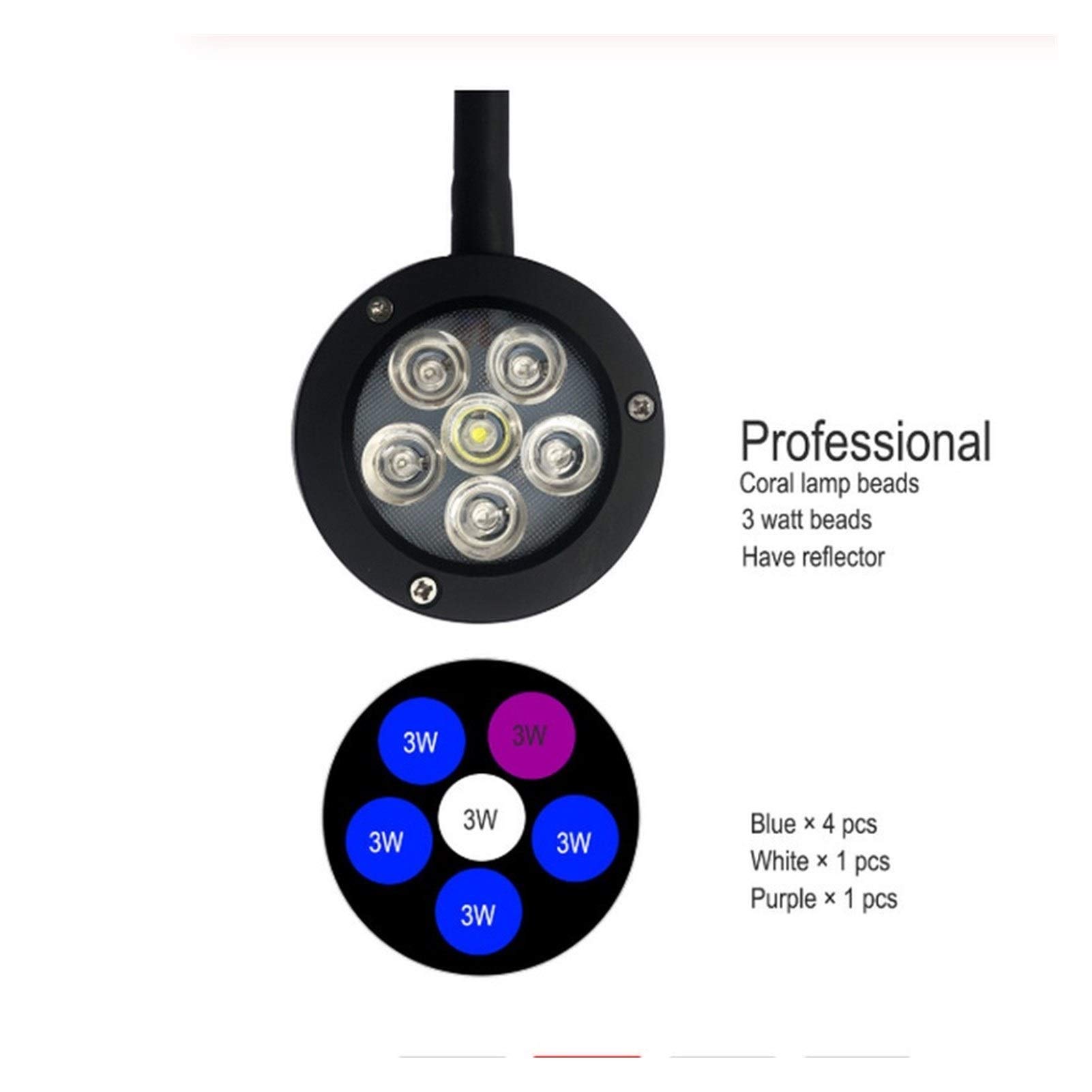 Lumière d'aquarium Lumière LED pour Aquarium 18W Lumières d'eau de mer 3W Puces Éclairage d'eau salée Lampe à Clipser Récif de Corail Marin Réservoir de Poissons Lever du Soleil Co