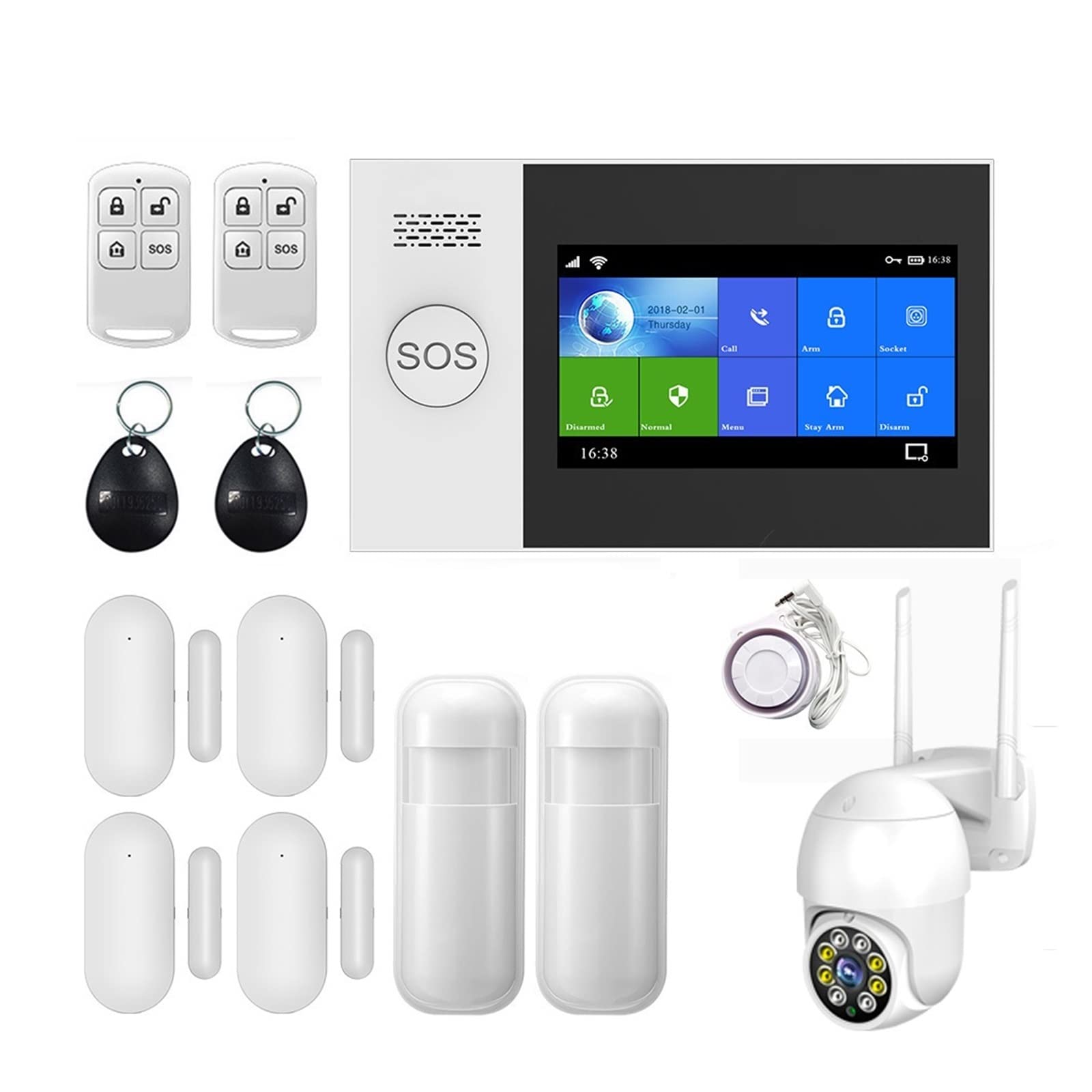 Système d'alarme, sans Fil GSM système d'alarme de sécurité à Domicile détecteur fumée Alarme antivol avec capteur Mouvement for Tuya APP la Maison(P)