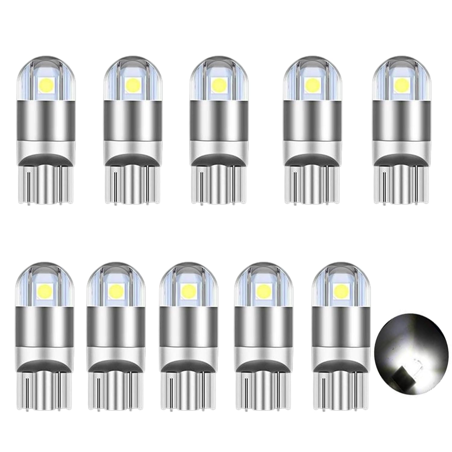 10 Pezzi lampadina W5W T10 LED Canbus luce di posizione 194 168 2 LEDs 3030SMD 12V 6000K (Bianco), Per luce targa Lampadine a mappa Interior Segnale Cupola Cruscotto