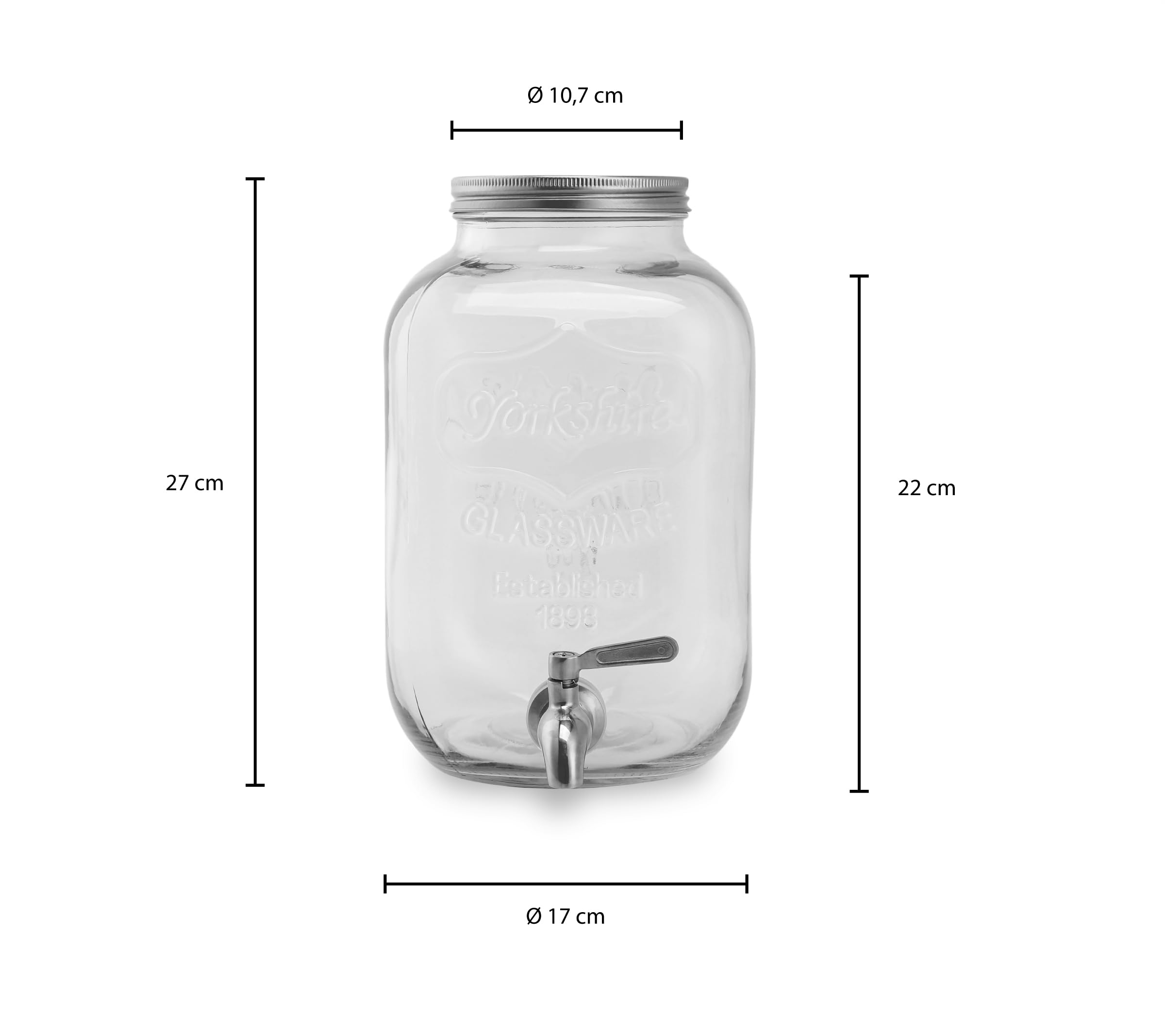 ECHTWERK Retro Getränkespender 5L, Glas, Robuster Limonadenspender mit luftdichtem Zapfhahn und Metalldeckel, ideal für Kaltgetränke auf Partys, Buffets & Feste