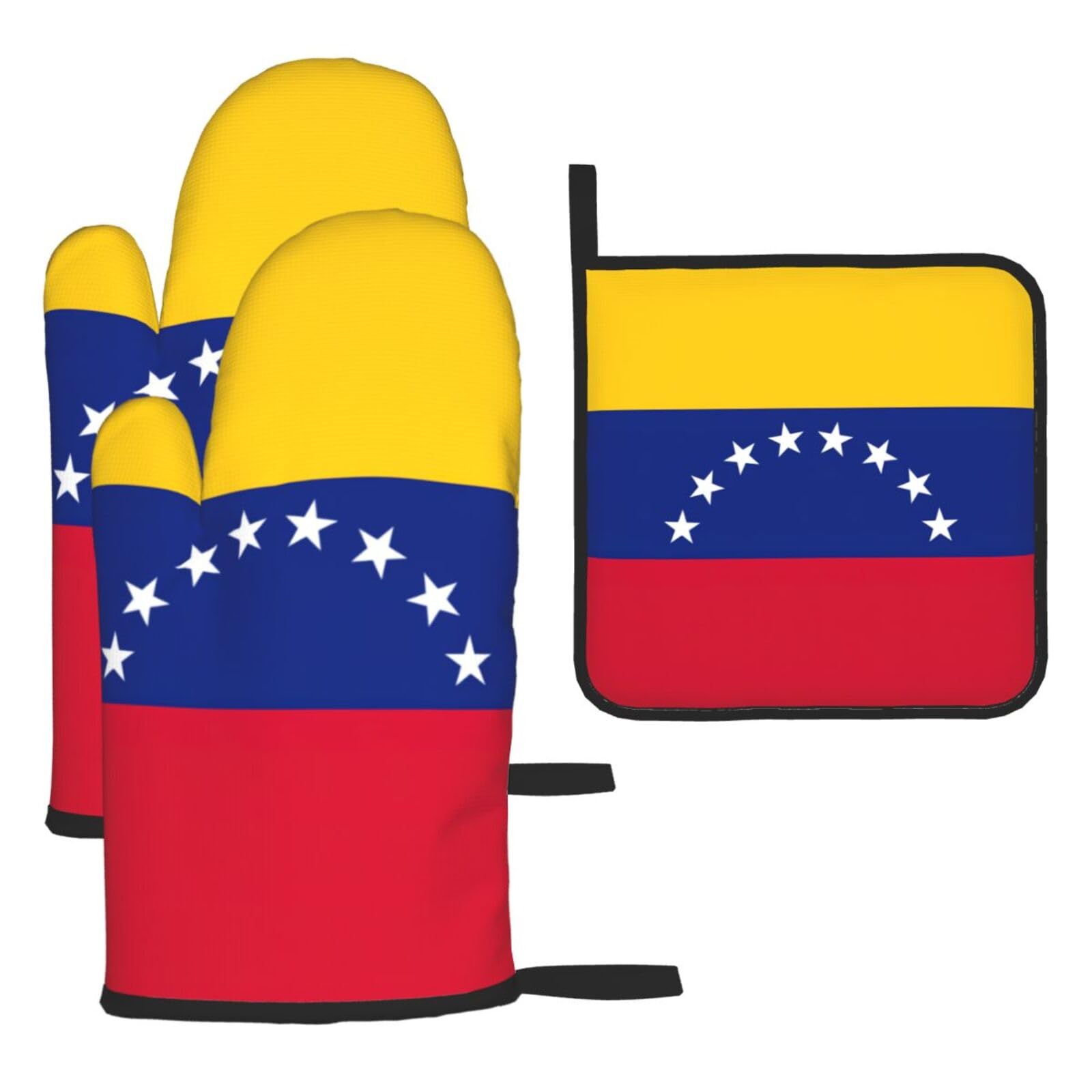 Yyoretp Black Flag Of Venezuela Print Oven Mitts And Potholders Bbq Gloves-Oven Mitts And Pot Holders For Cooking Baking
