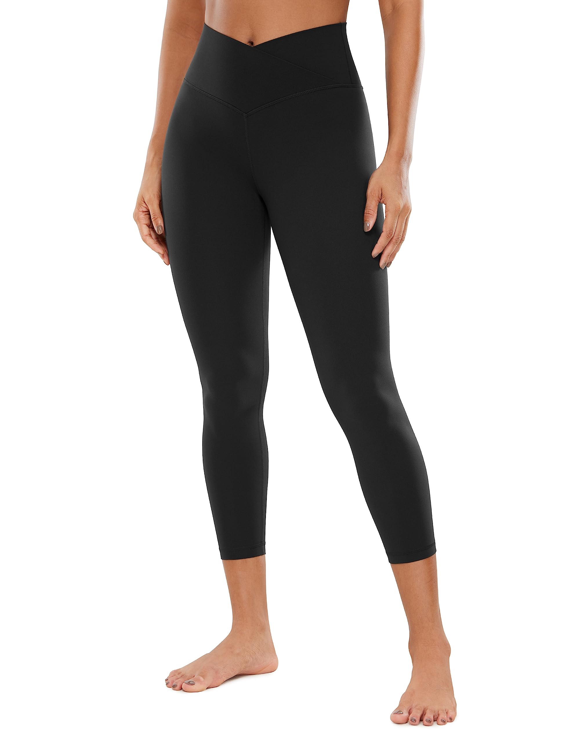 CRZ YOGAWomens Butterluxe Crossover Workout Capri Leggings 23 Inches - High Waist V Cross Crop Gym Yoga Pants
