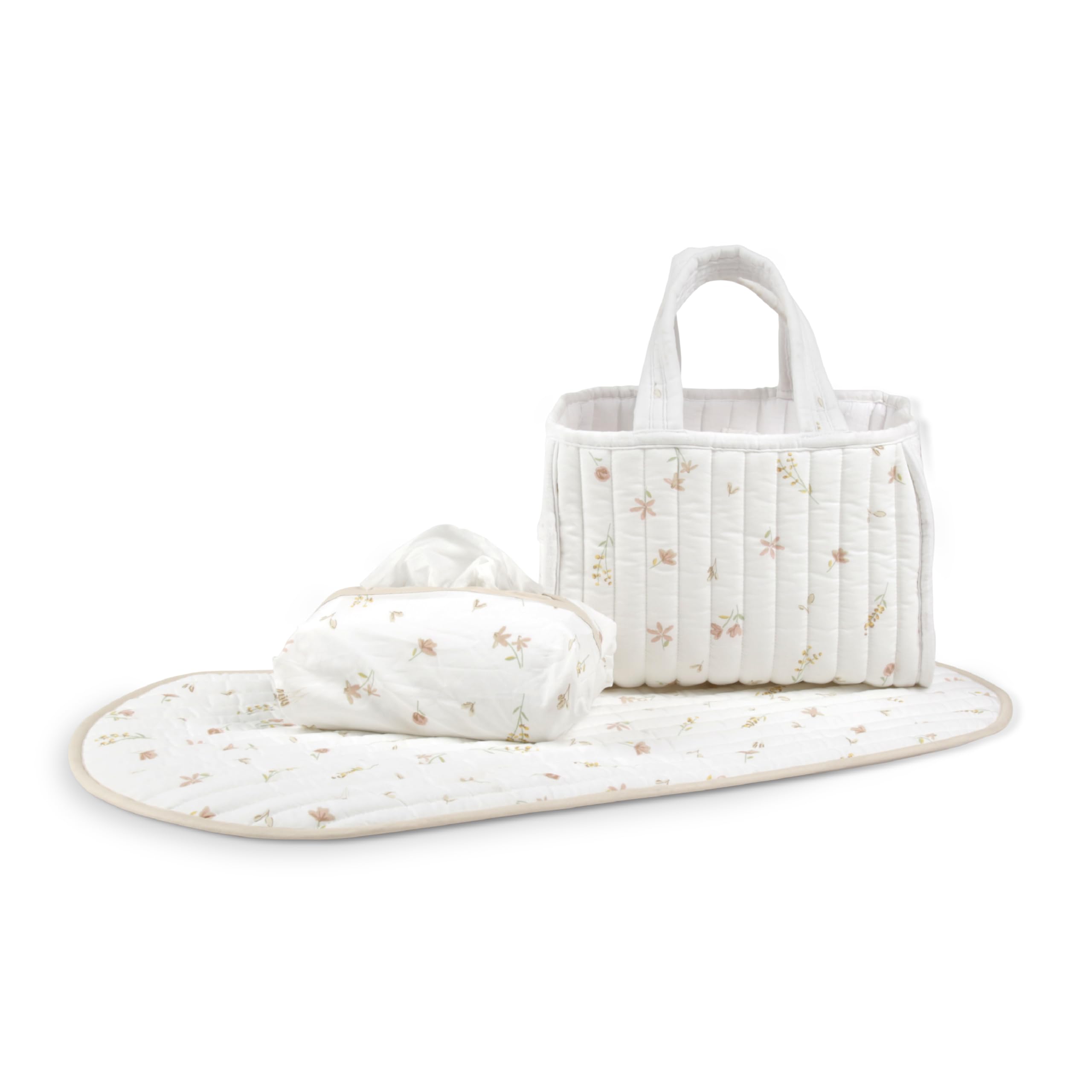 CuddleCo Nappy Caddy Set with Travel Changing Pad & Baby Wipe Cover - Perfect Newborn Essentials for Convenient Organisation (Cashmere Meadow)