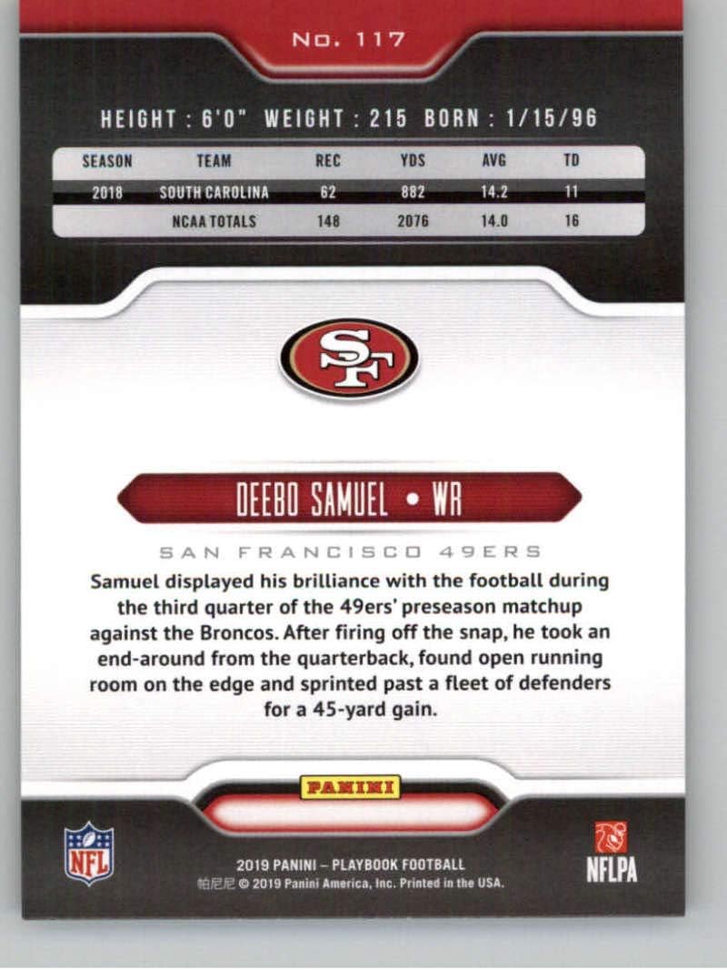 2019 Panini Playbook #117 Deebo Samuel San Francisco 49ers RC Rookie NFL Football Trading Card