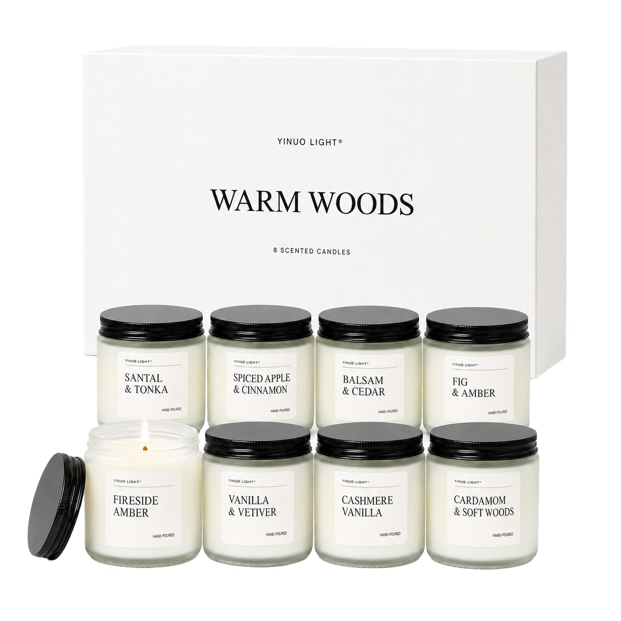 Scented Candles Gift Set, 8 Pack Warm Woods Soy Wax Candles, 3.5 oz Each