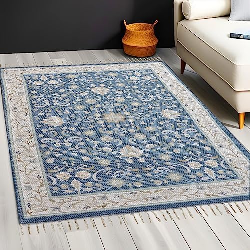 Buy FABANE Handmade Printed Chindi Floor Rectangular Dhurrie/Rugs