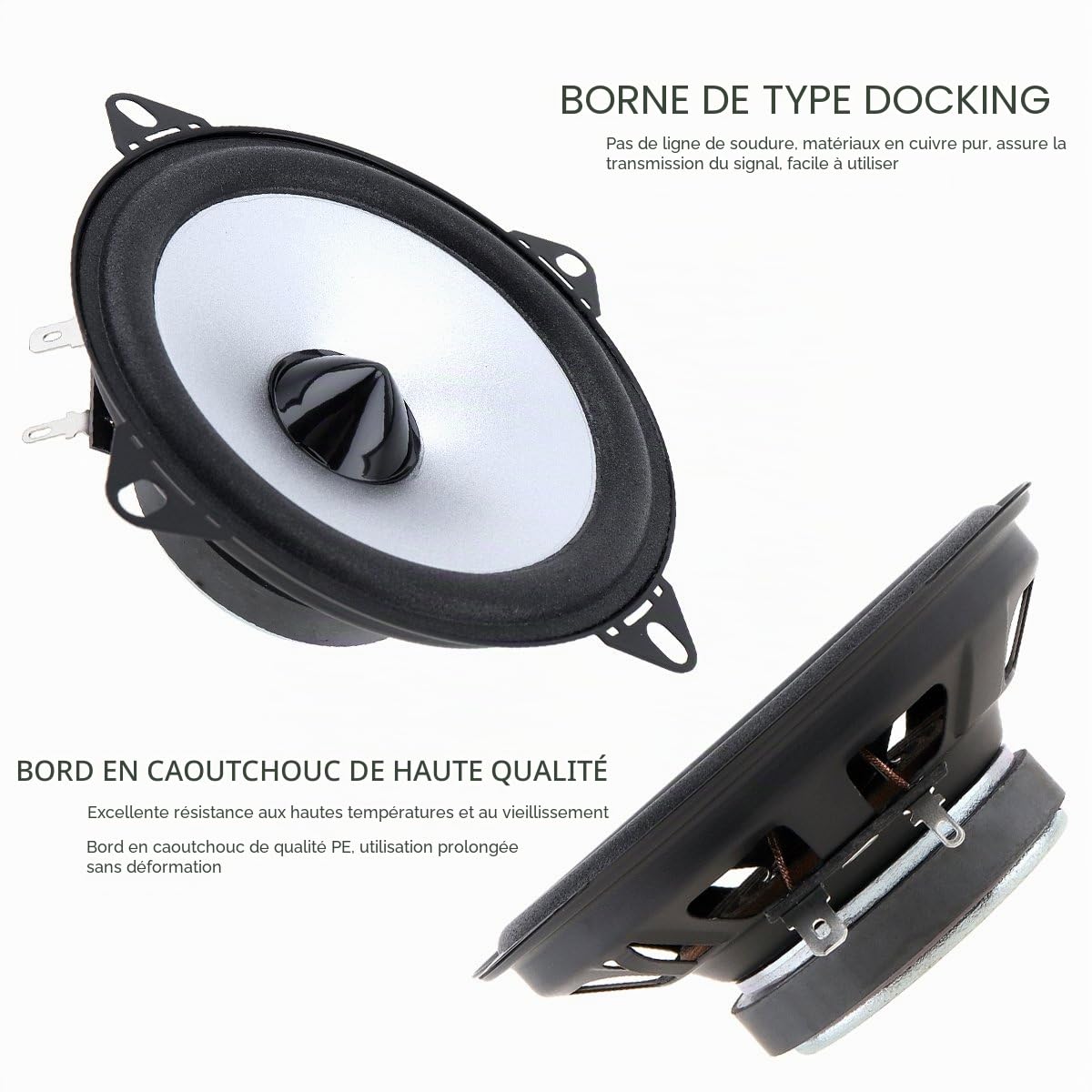 Lot de 2 Haut-parleurs HiFi coaxiaux pour Porte de Voiture 10 cm 60 W