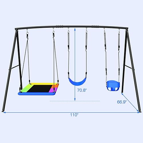 Miniatura 6 de Hapfan Juegos de columpios para patio trasero con columpio para niños pequeños, columpio de cinturón, columpio de plataforma, juego de columpios al
