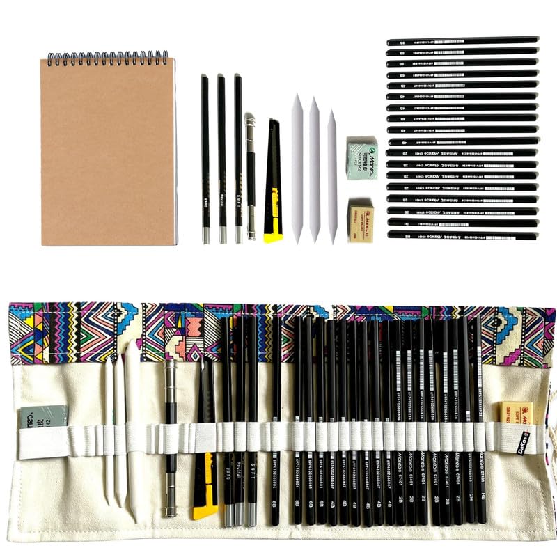Image of DaKos Sketch Pencil Set - Drawing Pencil Set and Shading Pencil Set for Artists, with A5 Drawing Sketch Book, Perfect Sketching Kit of Charcol Pencil and Shading Art (30 Pieces)