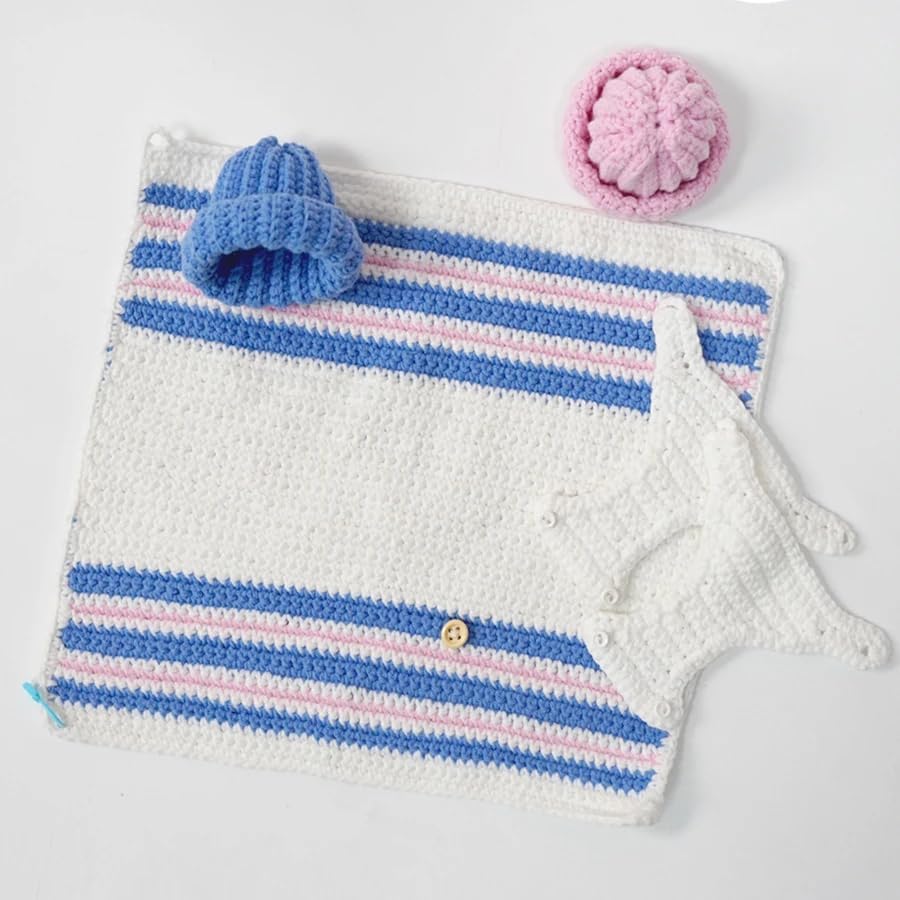 5 Pcs Baby Doll Accessories Set -Knitted Bath Towel, Diaper, hat, Suitable for 7-9 inch Dolls ๏ผNo Doll๏ผ