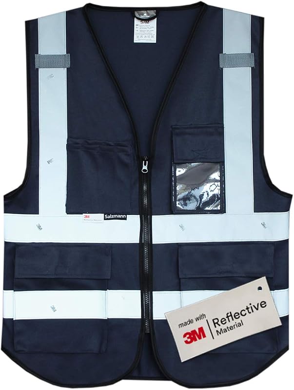Safety Vest | Hi Vis Reflective Vest | US ANSI/ISEA 107 | Made with 3M Reflective Material | Multi Pocket Work Vest with Zipper | Navy, Black, Yellow, Red, Blue – 5 Sizes