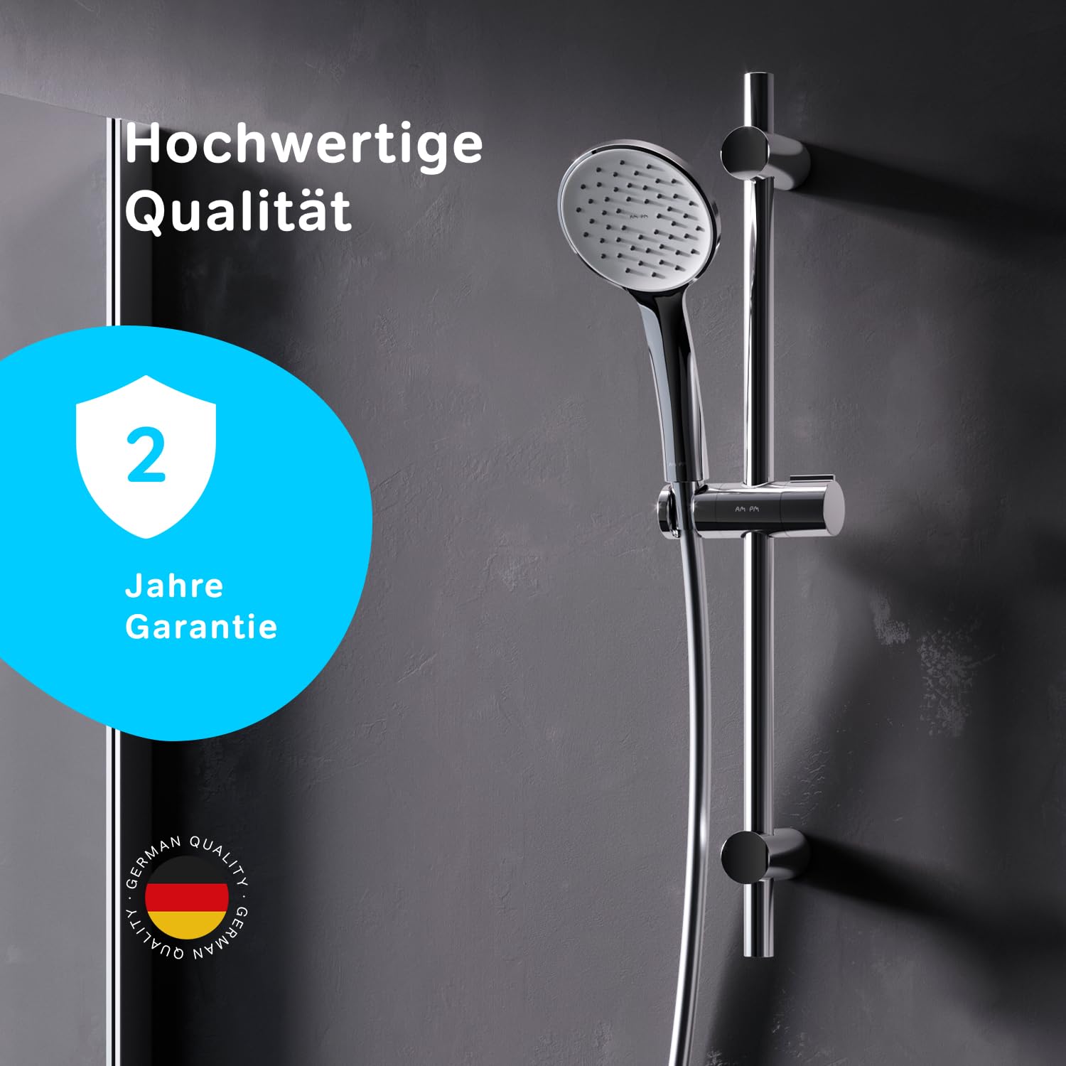 AM.PM Hit – Duschset mit Thermostat | Duscharmatur mit Thermostat | Brausegarnitur mit Duschstange & Handbrause | Duschkopf 1 Strahlart (EnerJet) | Duschschlauch Antikalk | Rub&Clean | Chrom