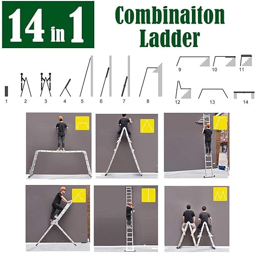 15.4ft Multi-purpose Telescopic Ladder A-frame or Straight 14-in-1 Portable Aluminum Folding Ladder with Dual Stabilizers and Tool Tray, Folded Height 4ft Easy to Store, 330lbs Load Capacity 3 15.4ft Multi-purpose Telescopic Ladder A-frame or Straight 14-in-1 Portable Aluminum Folding Ladder with Dual Stabilizers and Tool Tray, Folded Height 4ft Easy to Store, 330lbs Load Capacity - Image 3