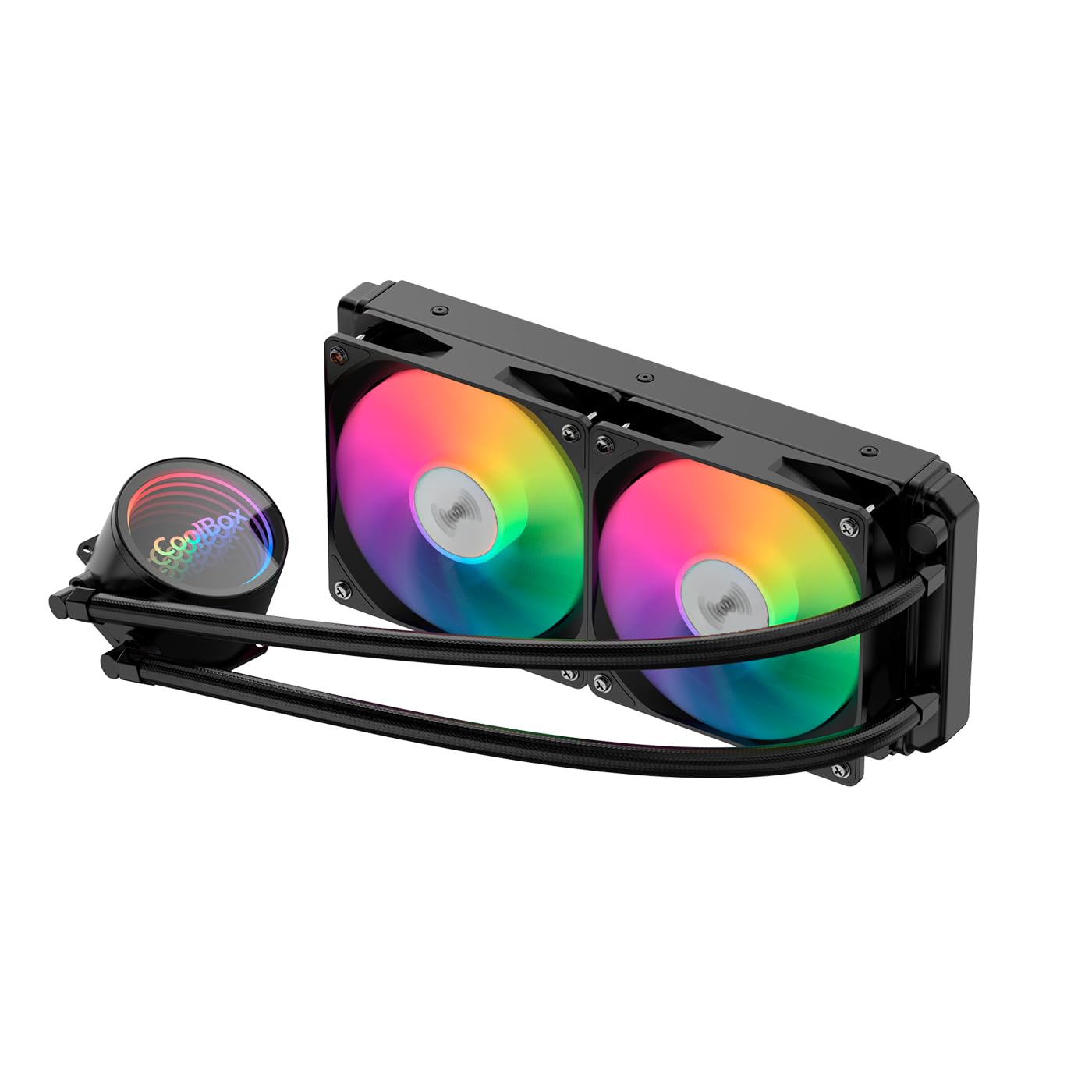 CoolBox Infinity Liquid240 ARGB Refrigeración Líquida PC 240mm, TDP 250W, Ventiladores 120mm Silenciosos, Efecto ARGB Infinity, Silenciosa, Compatible con LGA 1700 y AM5 – Negro