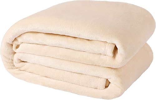 NANPIPER manta de vellón, manta supersuave de franela, de tamaño queen, manta cómoda, mullida y lujosa de felpa de microfibra para cama, beige