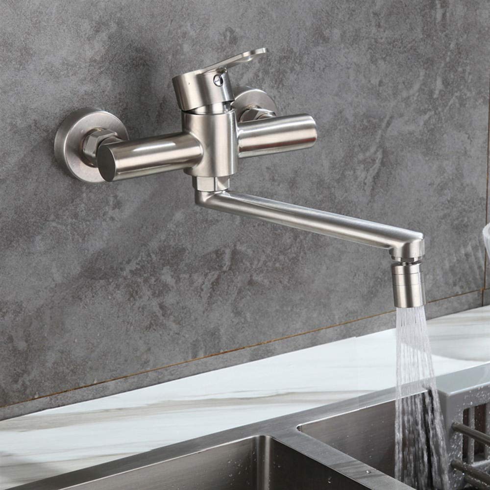 grifo cocina de pared, cobre para fregadero de cocina, fregadero para lavadero, Giratorio a 360° de 2 Funciones con Aireador para agua fría y caliente, Grifería-Doble salida Giratorio a 360°