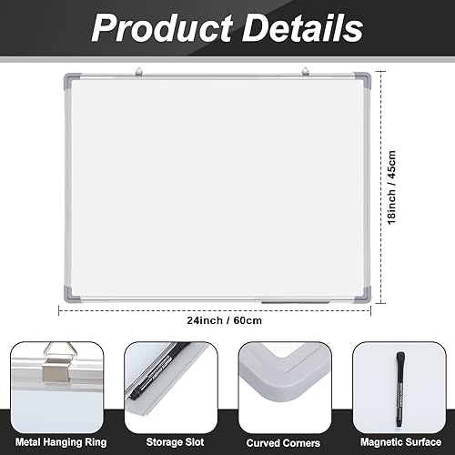 Miniatura 9 de Paquete de 3 pizarras de borrado en seco, pizarra blanca magnética de borrado en seco, pizarra blanca con marco de aluminio plateado, tablero de