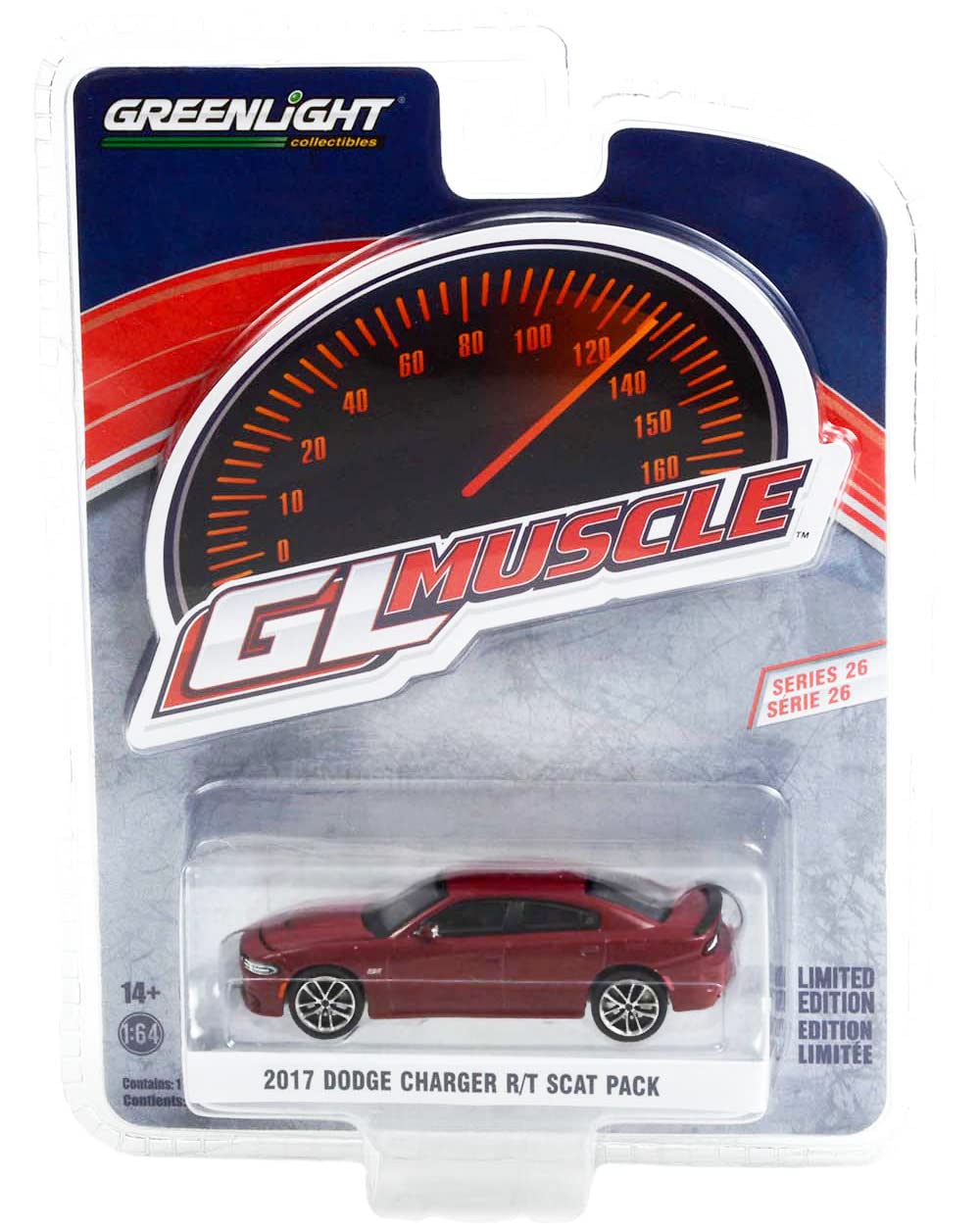 Greenlight 1/64 Scale 2017 Dodge Charger R/T Scat Pack Diecast Model Car - Octane Red Metallic, Muscle Series 26, Limited Edition