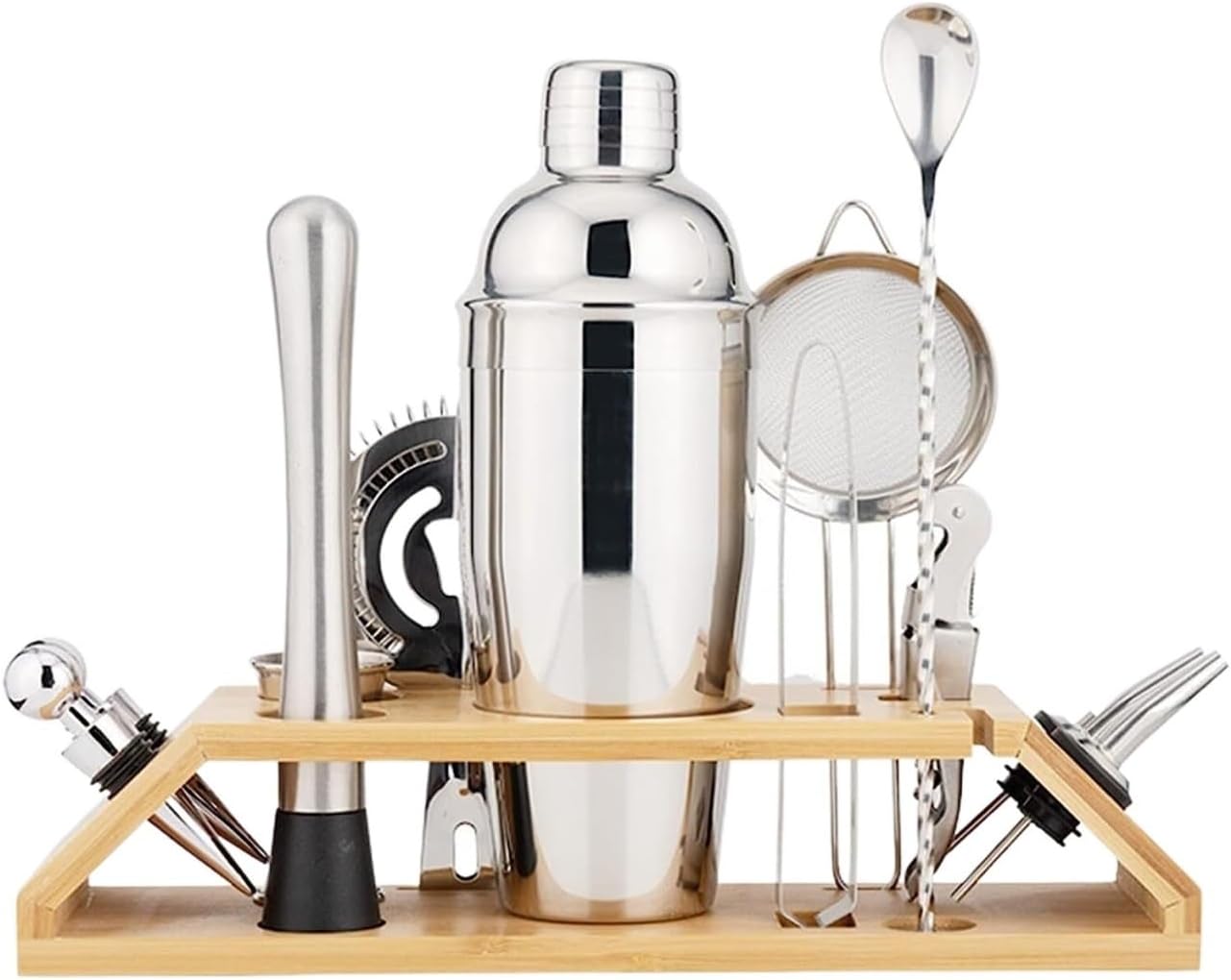 Set de Coctelería de Acero Inoxidable con Base de Madera 750ml