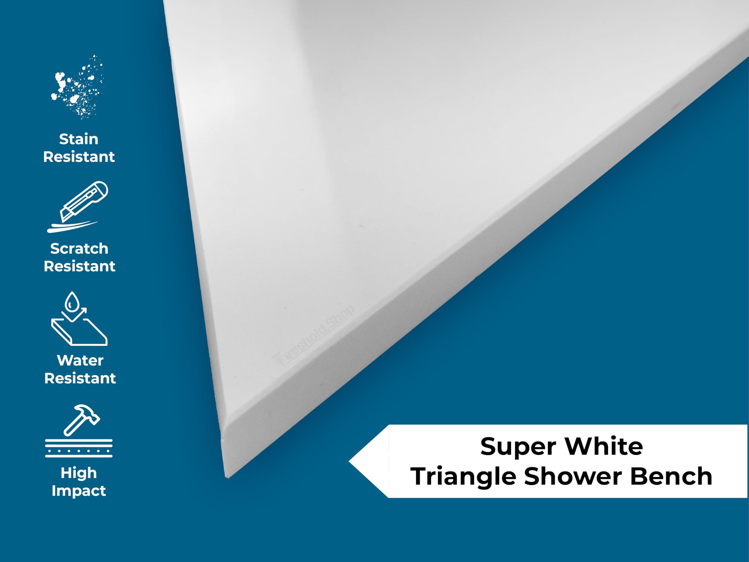 Triangular Marble Shower Seat (Super White Engineered Marble, 16