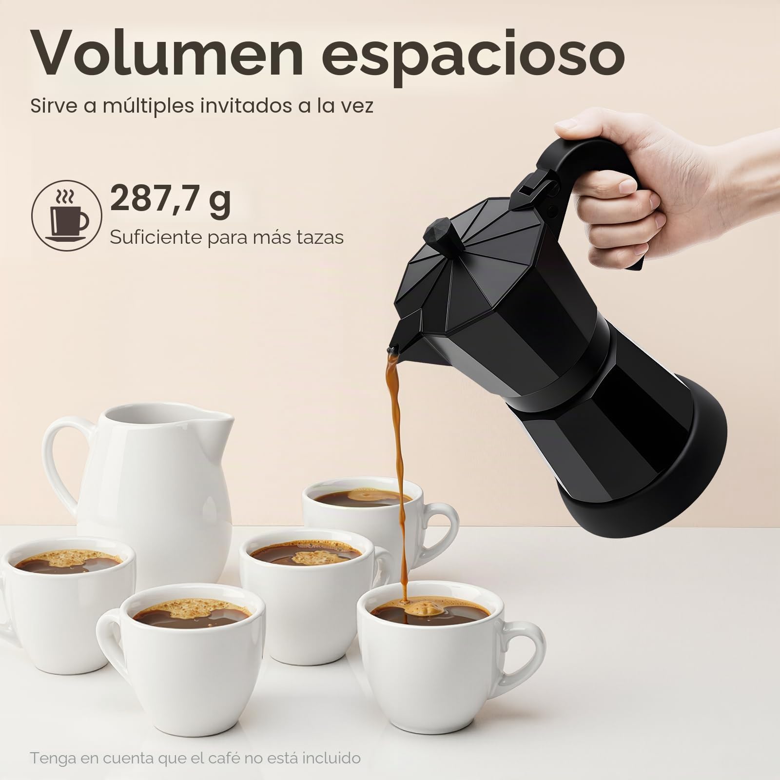 Cafetera eléctrica moka de 480 W, 300 ml, cafetera espresso para 6 tazas, moderna cafetera de aluminio negro para amantes del café