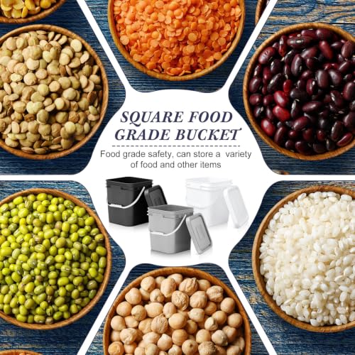 Image of Mumufy 3 Pcs 3.5 Gallon Square Food Grade Bucket with Lid Square Bucket Pail Plastic Handles for Long Term Food Storage, Camping, Fishing, Home Organization Easy Stack and Store (Black,Gray,White)