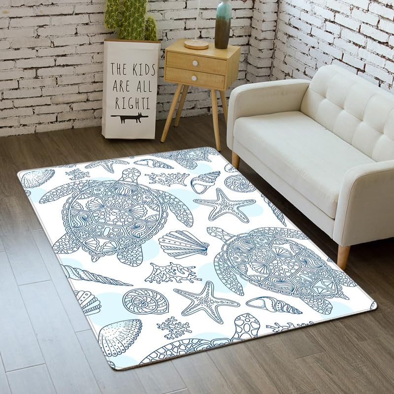 Tapis de salon 3D anti-froid et antidérapant en forme de coquille de tortue marine