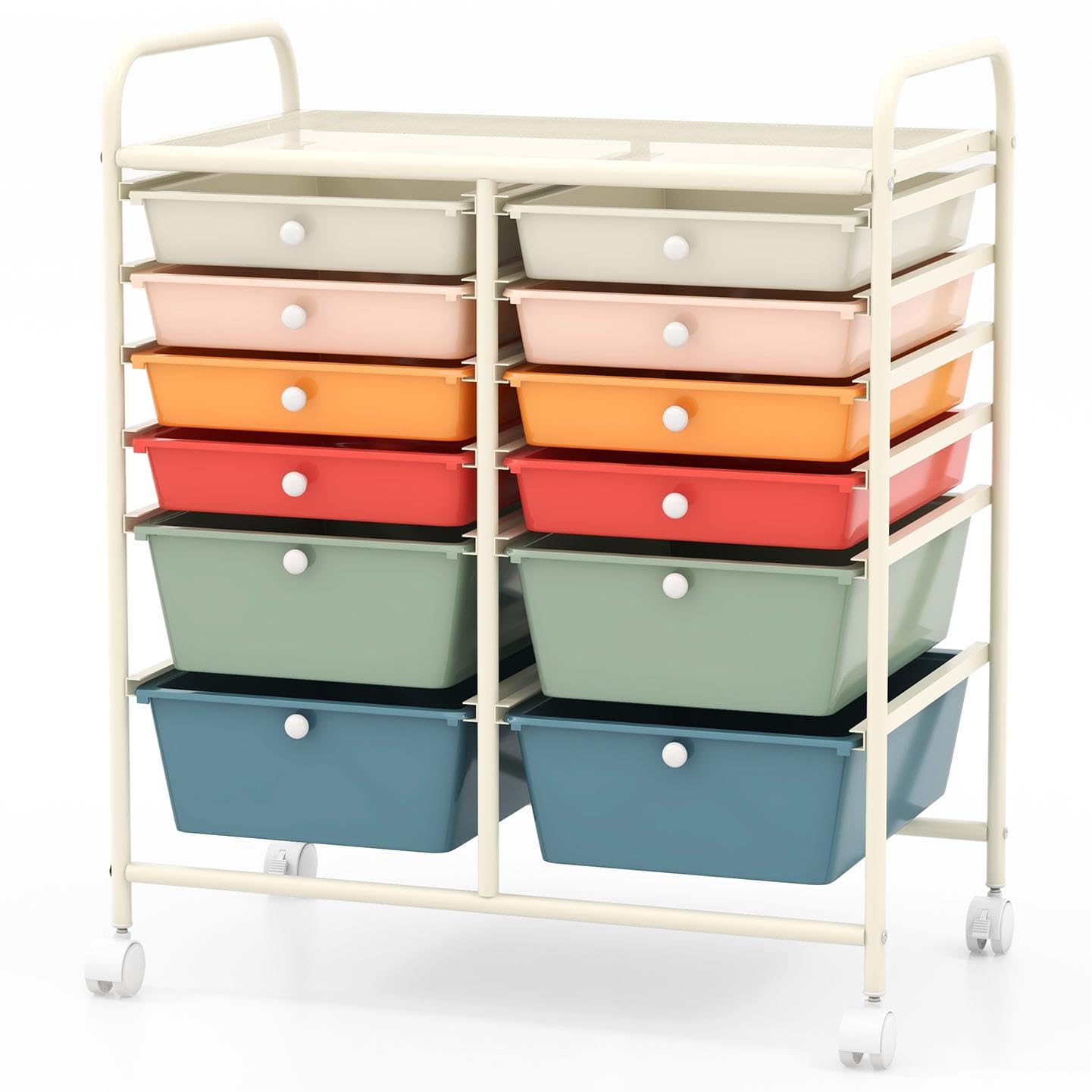 TANGZON 12 Drawers Mobile Storage Trolley, Multipurpose Rolling Cart with Lockable Wheels, Utility Trolley Unit for Home Office Organisation Stationery Beauty Salon (Colorful) โ image 1
