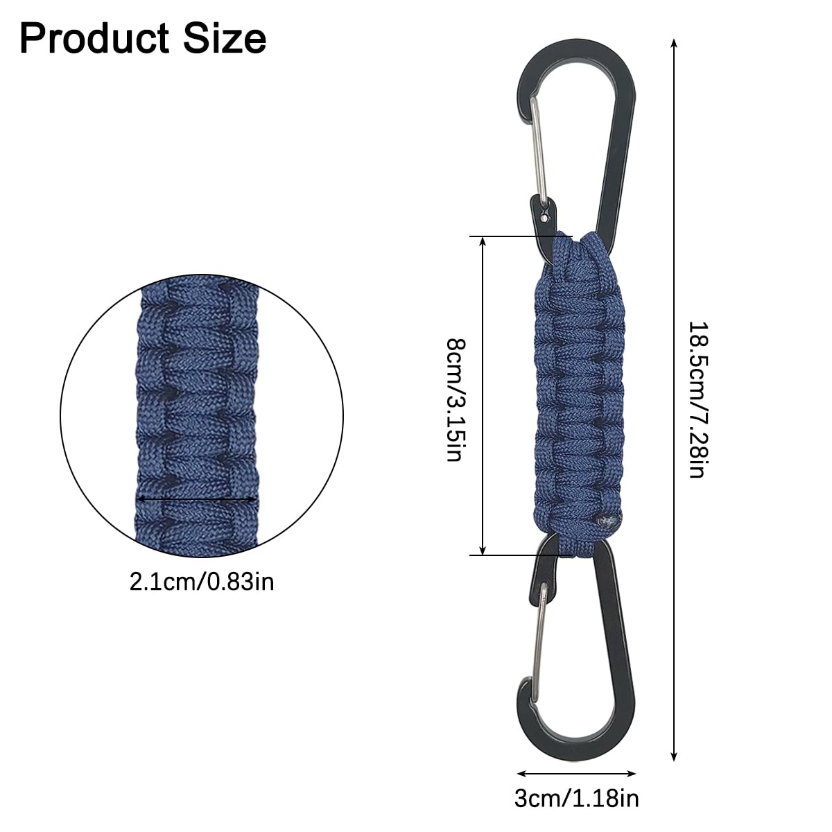 SENHAI 5 moschettoni intrecciati in paracord, a doppia testa, per esterni, per appendere chiavi o bottiglie d'acqua, zaini, campeggio, escursionismo