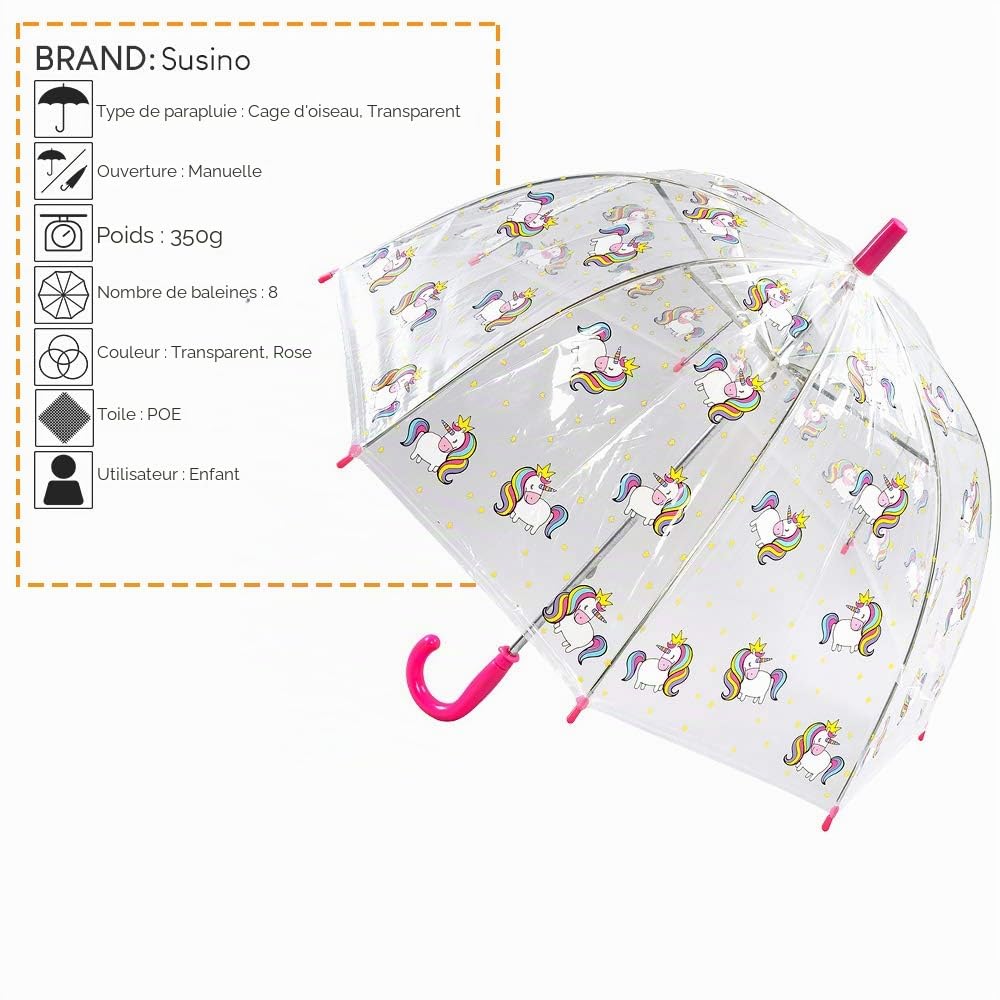 Susino Parapluie Cloche Licorne Fille, Transparent, 72 cm