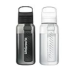 LifeStraw Go Series - BPA-Free Water Filter Bottle for Travel and Everyday use removes Bacteria, parasites and microplastics, Improves Taste, 1L 2-Pack; Nordic Noir and Clear
