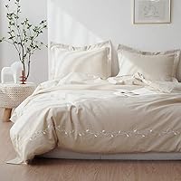 Vista 20 de BISELINA Juego de funda de edredón de lino francés, 2 piezas con cierre de cremallera oculto, mezcla de lino natural, mezcla de algodón