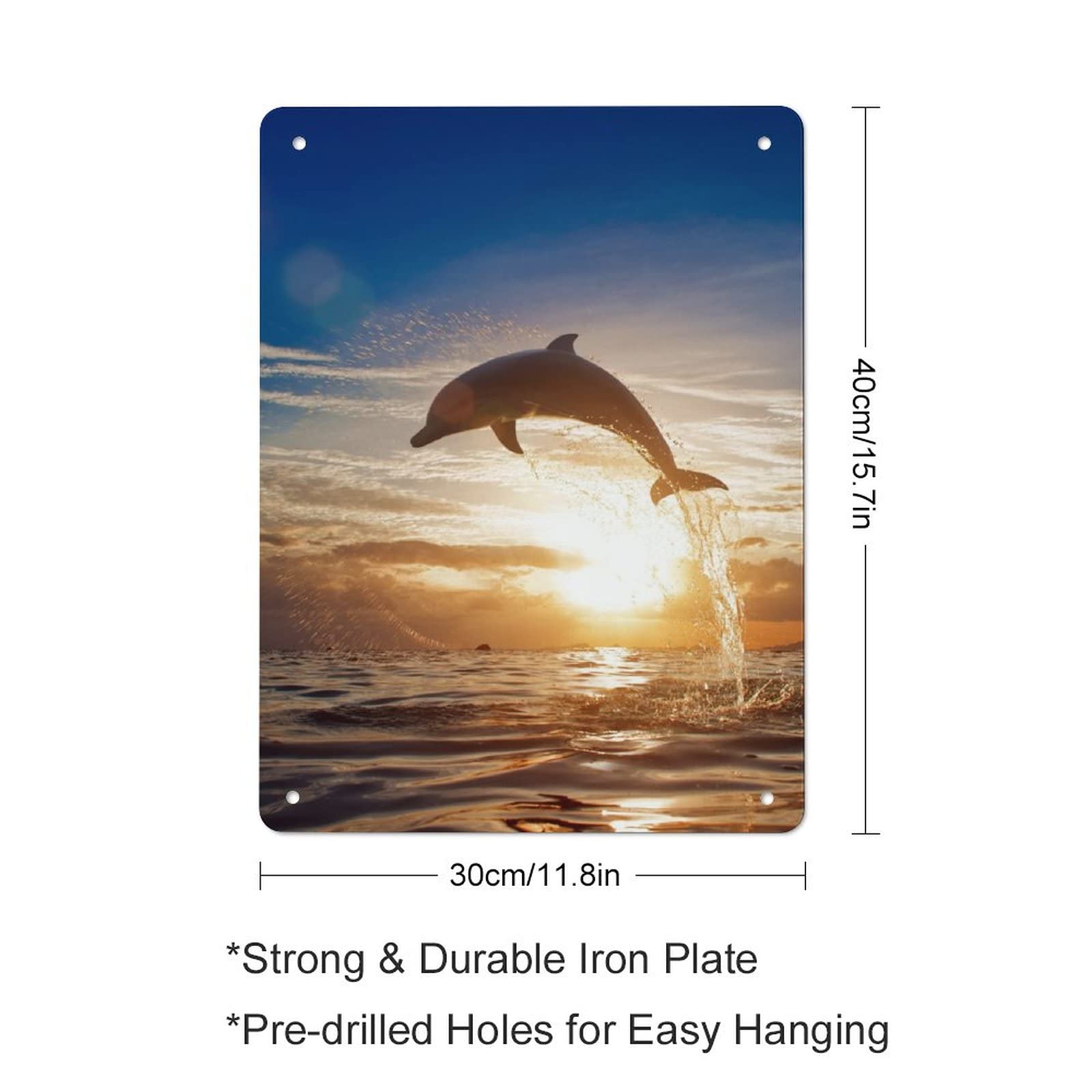 Amazon.co.jp: 夕暮れ時のイルカ ジャンプ海面 錫ぶら下げ絵画金属