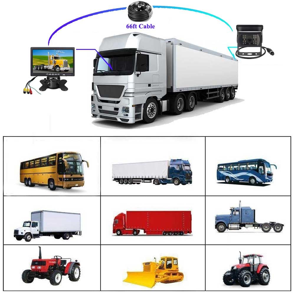 12 V-24 V RV Camión Van Trailer Bus Kit de cámara de Seguridad, 7 Pulgadas TFTLCD HD Color Monitor + Impermeable visión Nocturna vehículo Aparcamiento Marcha atrás cámara de visión Trasera