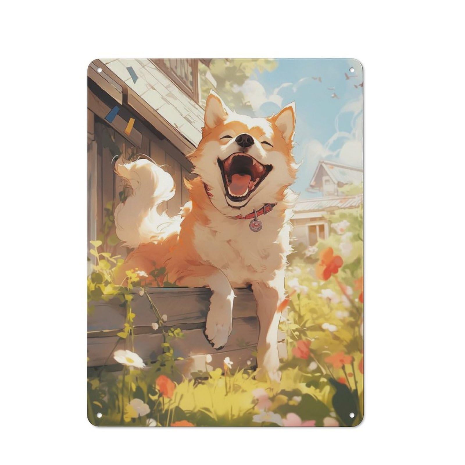 Happy Akita Inu Dog Vintage Tin Sign 40x30cm, Country Style Bistro Wall Plaque for Bakery, Diner, Cafe Or Family Room