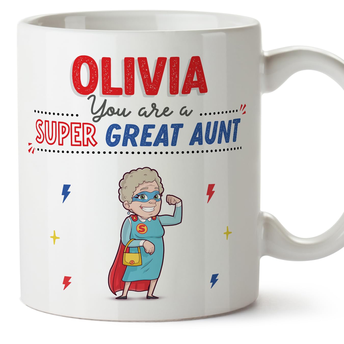 MUGFFINS Personalised Mug for Great Aunt - in English - You are Super! - Funny Custom Gift - Ceramic 11oz Mug