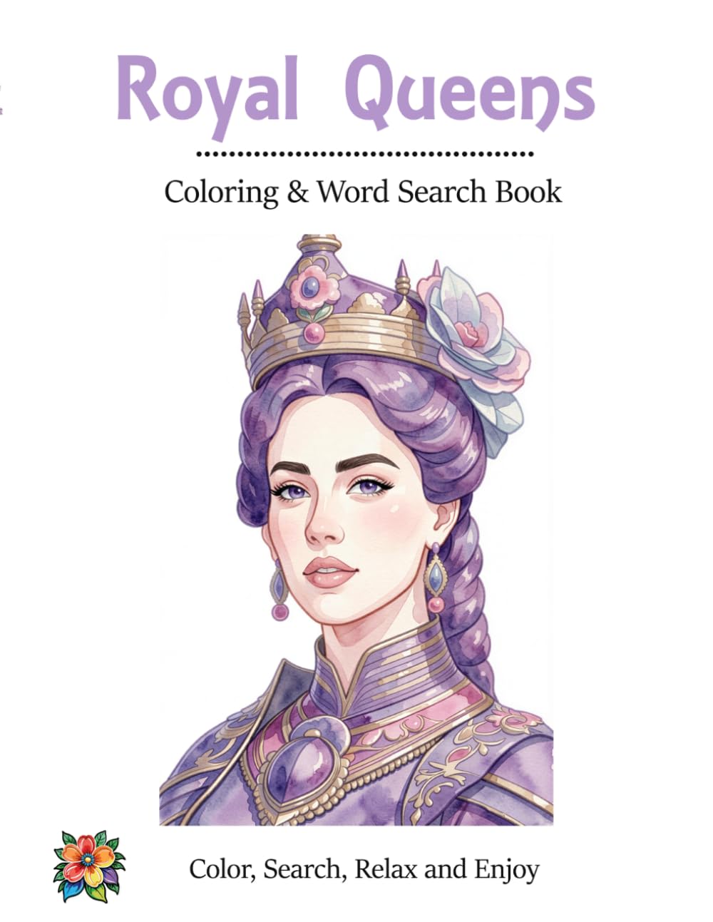 Royal Queens Coloring & Word Search Book
