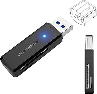 2-in-1 USB 3.0 ポータブルカードリーダー 超小型 高耐久 高速転送 SD microSD SDXC SDHC用などに対応（ブラック）