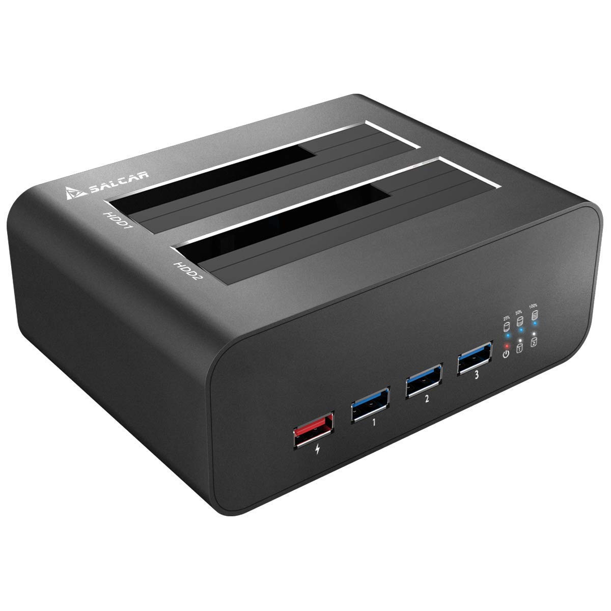 Salcar Aluminum HDD Dock USB SATA Dual Bay Super Speed USB 3.0 con hub USB 3.0 e porta di ricarica USB rapida per HDD e SSD SATA I / II / III da 2,5 pollici e 3,5 pollici