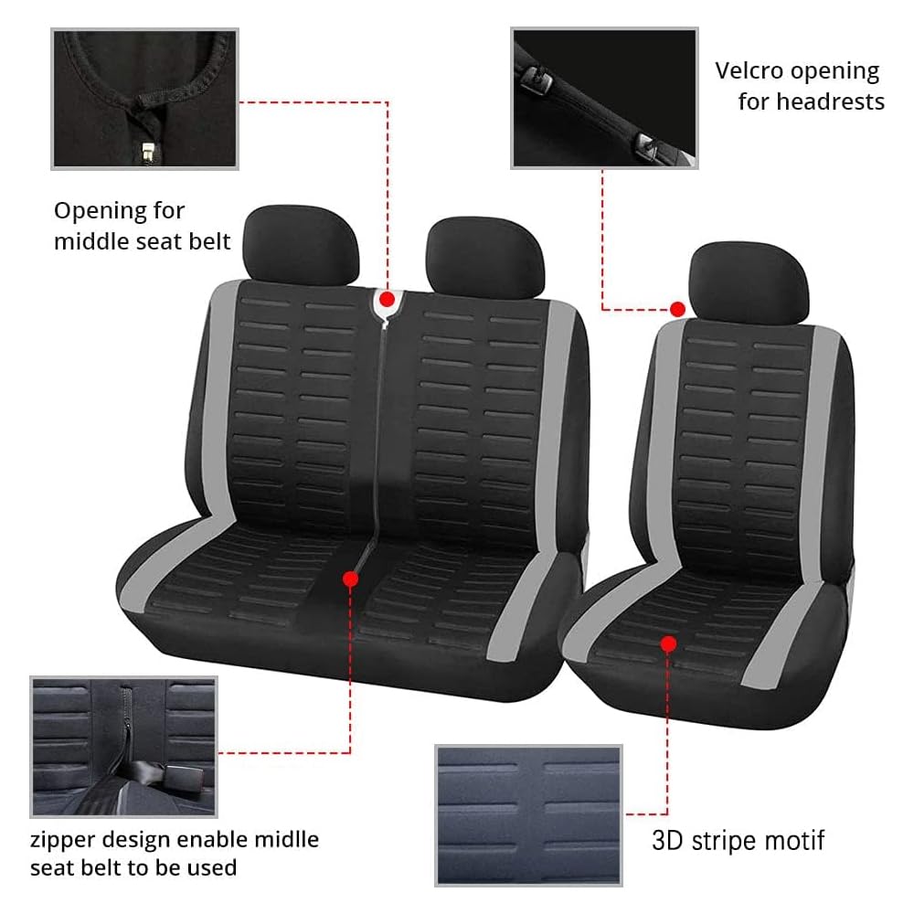 Housse Siege Voiture Van pour Renault Master 4 (IV) XDD I AB Bj.2024-, 1+2 Simples et Doubles avec Bases Jointes Housses de Sièges en Tissu,C